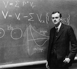 A young Dirac in front of the blackboard